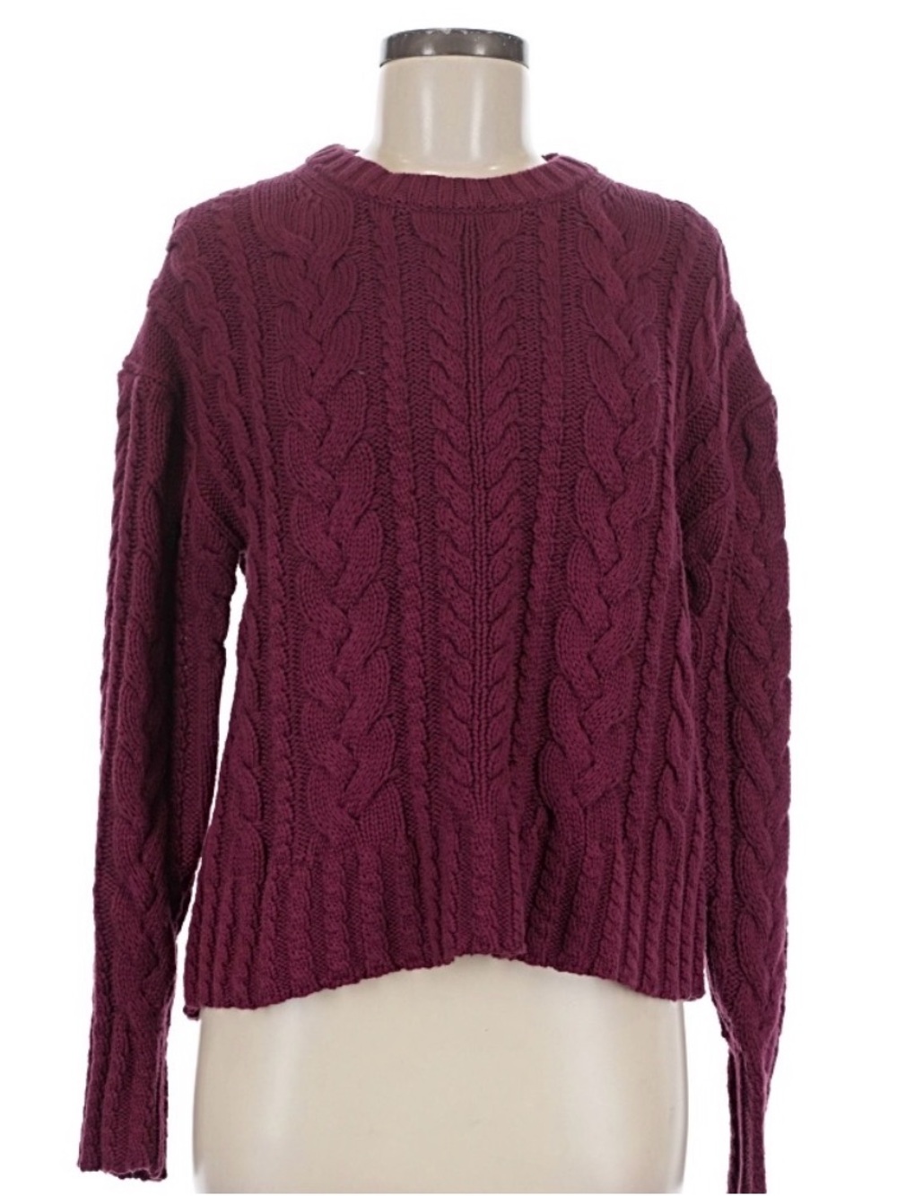 J. Crew Maroon Cable-Knit Crewneck Sweater